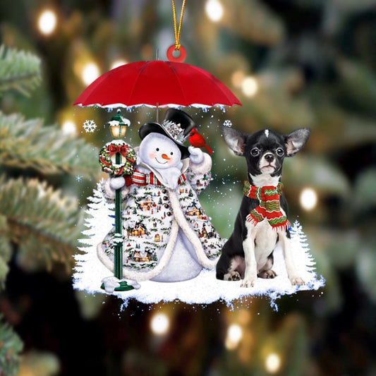 Dog Christmas Ornament, Chihuahua With Snowman Christmas Ornament, Pet Christmas Ornaments