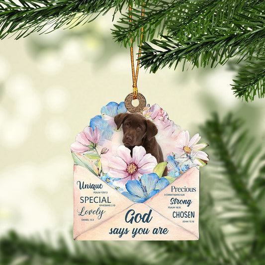 Dog Christmas Ornament, Chocolate Labrador God Says You Ornament, Pet Christmas Ornaments
