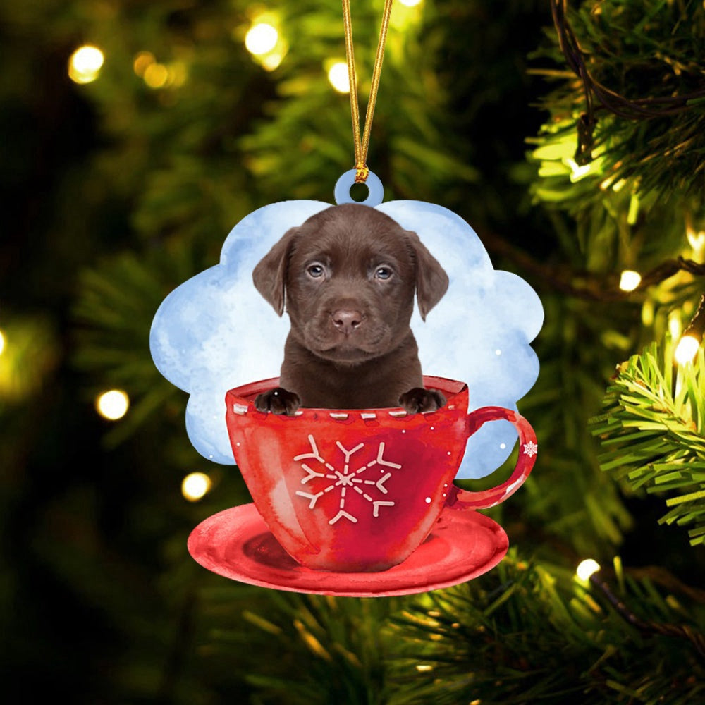 Dog Christmas Ornament, Chocolate Labrador On The Cup Christmas Ornament, Pet Christmas Ornaments