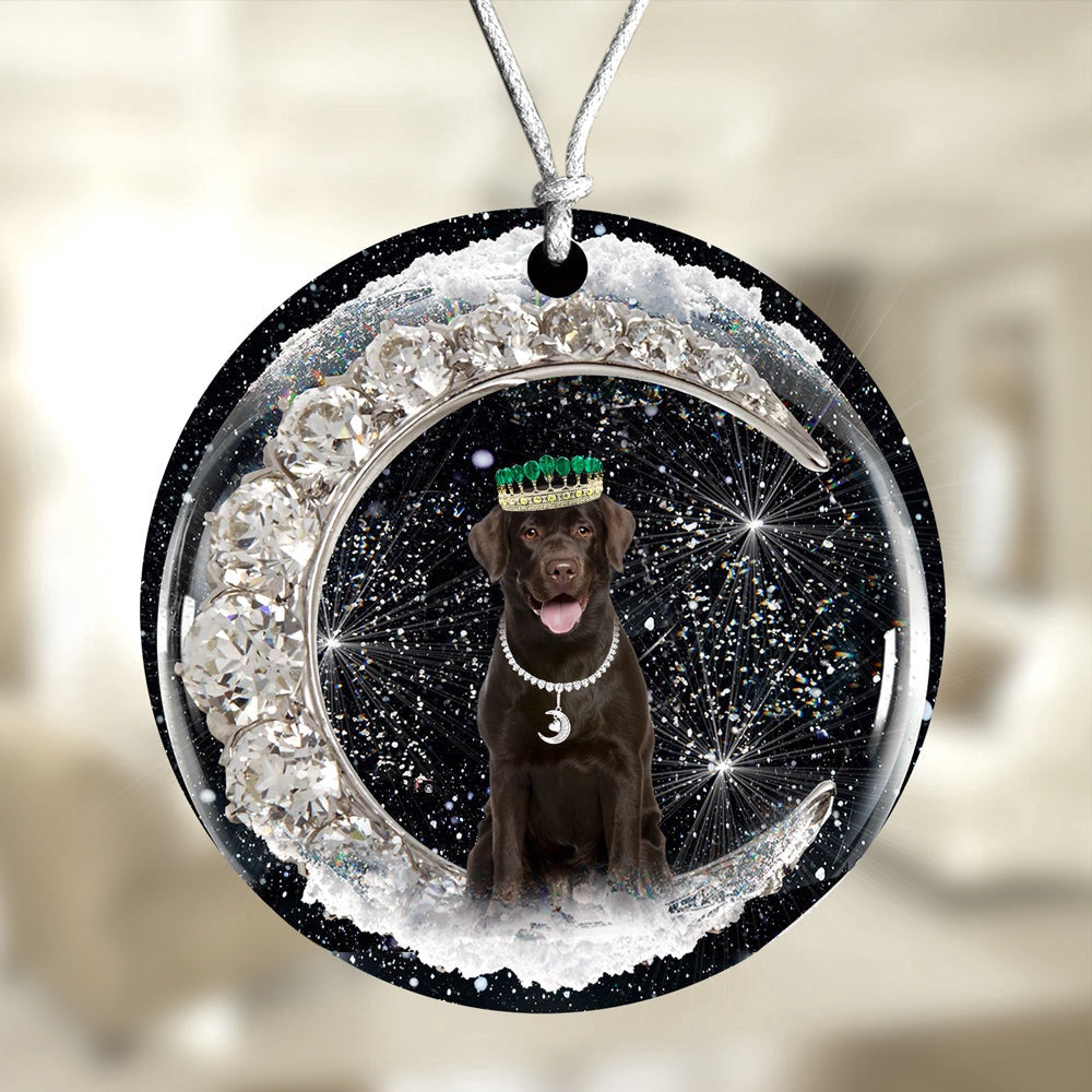 Dog Christmas Ornament, Chocolate Labrador With Crown Diamond Ornament, Pet Christmas Ornaments