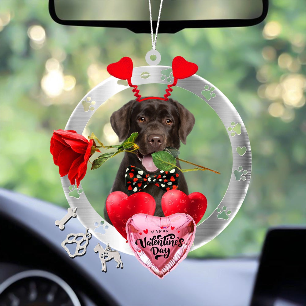 Dog Christmas Ornament, Chocolate Labrador With Rose & Heart Balloon Ornament, Pet Christmas Ornaments