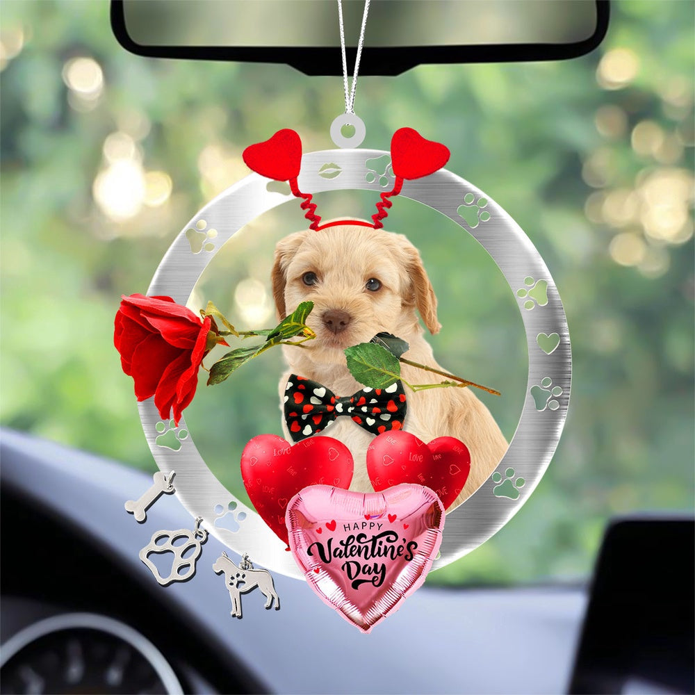 Dog Christmas Ornament, Cockapoo With Rose & Heart Balloon Ornament, Pet Christmas Ornaments
