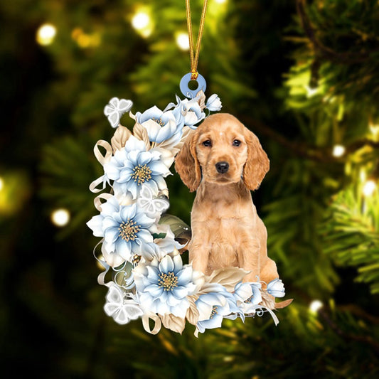 Dog Christmas Ornament, Cocker Spaniel Flowers Moon Ornament, Pet Christmas Ornaments