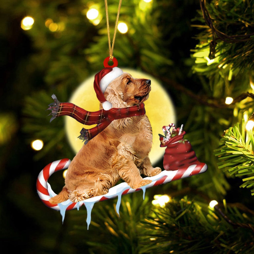 Dog Christmas Ornament, Cocker Spaniel On The Candy Cane Christmas Ornament, Pet Christmas Ornaments