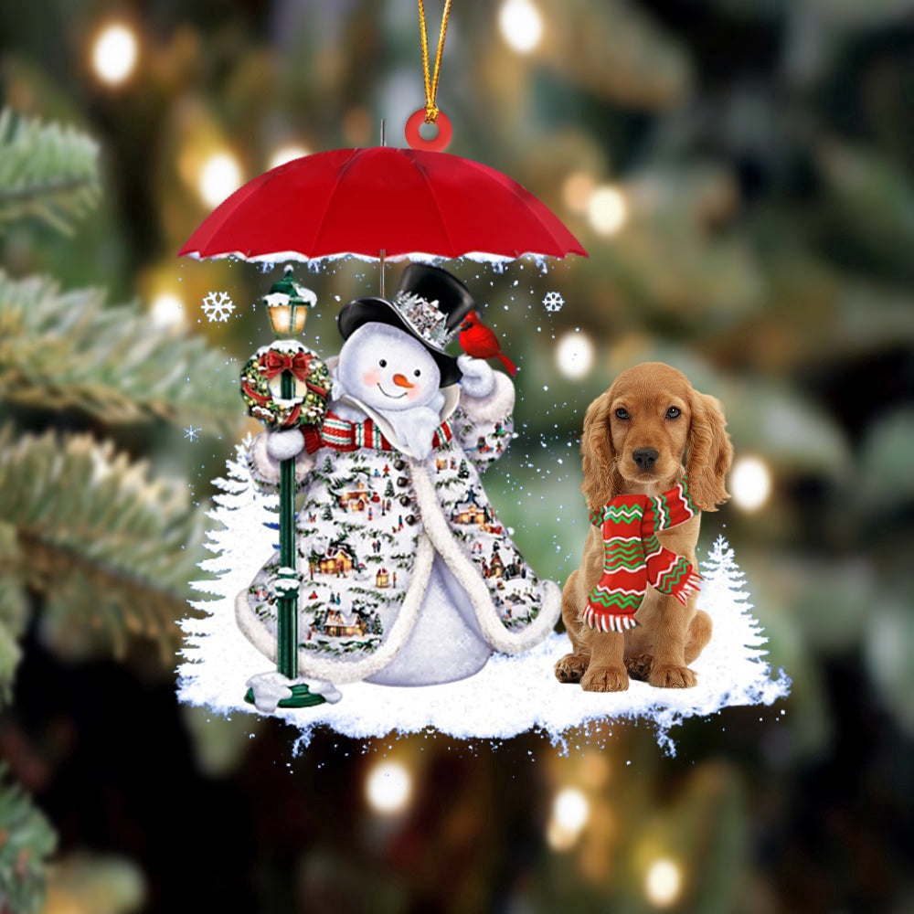 Dog Christmas Ornament, Cocker Spaniel With Snowman Christmas Ornament, Pet Christmas Ornaments