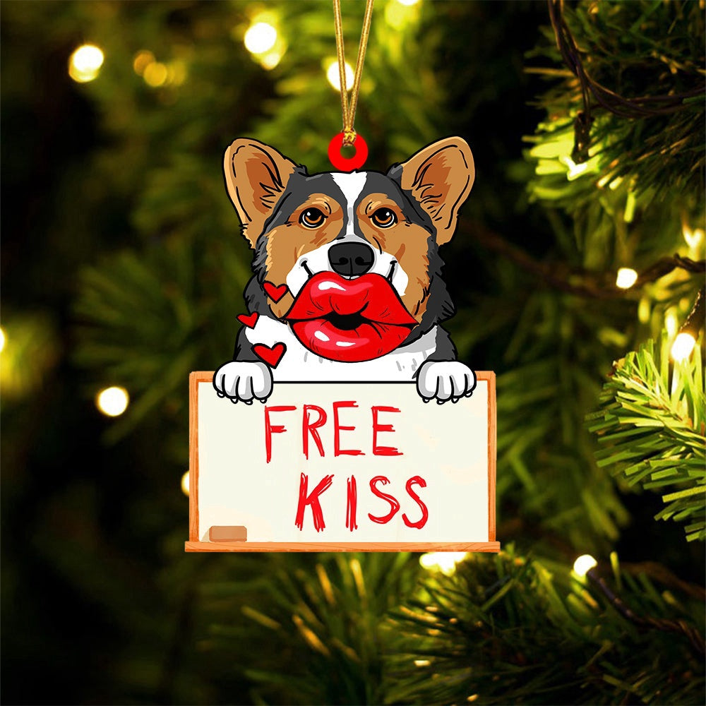 Dog Christmas Ornament, Corgi 2 Free Kiss Christmas Ornament, Pet Christmas Ornaments
