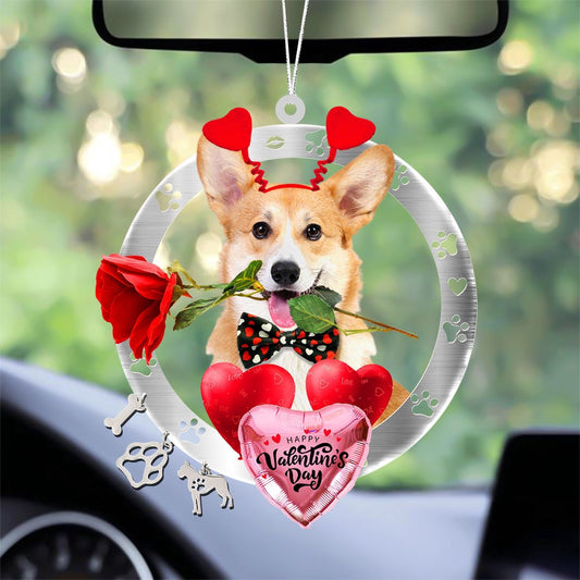 Dog Christmas Ornament, Corgi With Rose & Heart Balloon Ornament, Pet Christmas Ornaments
