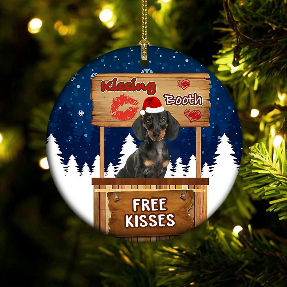 Dog Christmas Ornament, Cute Dachshund Kissing Booth Christmas Ornament, Pet Christmas Ornaments