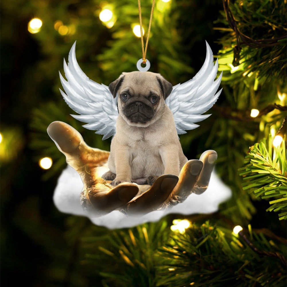 Dog Christmas Ornament, Cute Pug On The Hands Of Jesus Ornament, Pet Christmas Ornaments