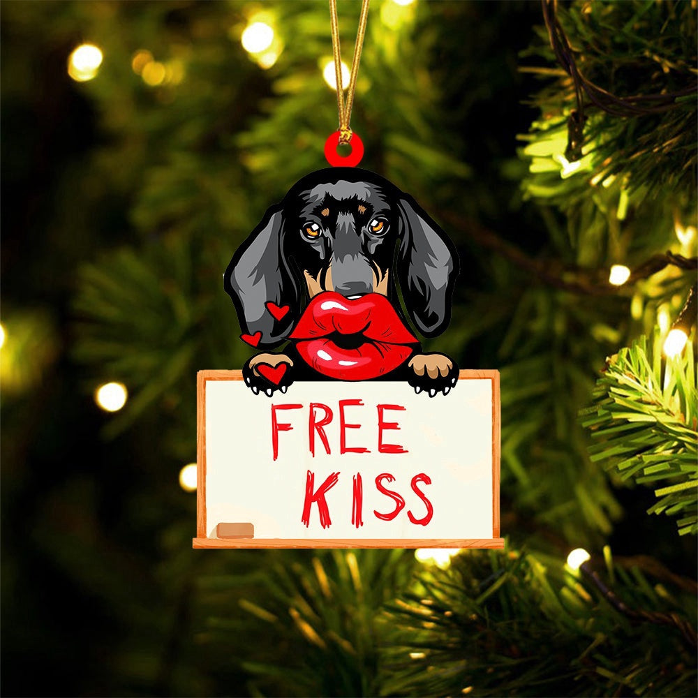 Dog Christmas Ornament, Dachshund 2 Free Kiss Christmas Ornament, Pet Christmas Ornaments