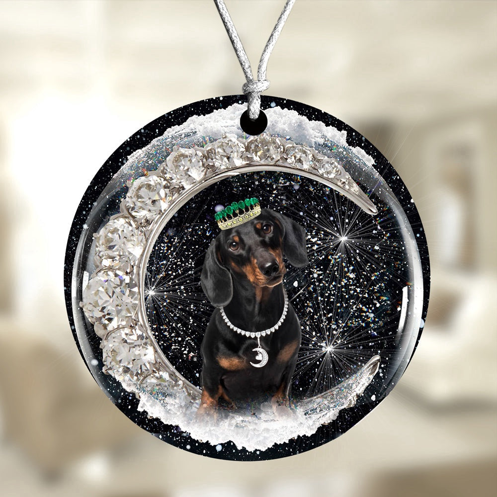 Dog Christmas Ornament, Dachshund 2 With Crown Diamond Ornament, Pet Christmas Ornaments