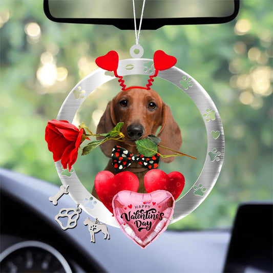Dog Christmas Ornament, Dachshund 2 With Rose & Heart Balloon Ornament, Pet Christmas Ornaments