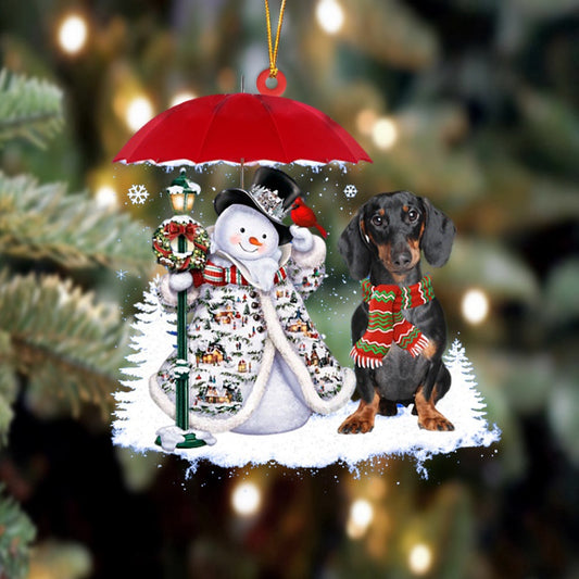 Dog Christmas Ornament, Dachshund 2 With Snowman Christmas Ornament, Pet Christmas Ornaments