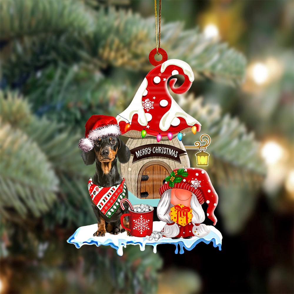 Dog Christmas Ornament, Dachshund 3 With Mushroom House Christmas Ornament, Pet Christmas Ornaments