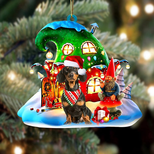 Dog Christmas Ornament, Dachshund 3 With Rudolph'S House Christmas Ornament, Pet Christmas Ornaments