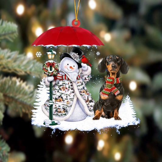 Dog Christmas Ornament, Dachshund 3 With Snowman Christmas Ornament, Pet Christmas Ornaments