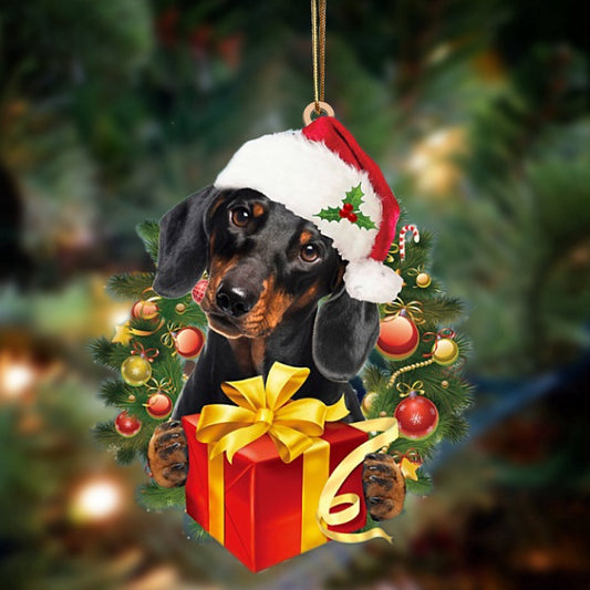 Dog Christmas Ornament, Dachshund Dogs Give Gifts Hanging Ornament, Pet Christmas Ornaments