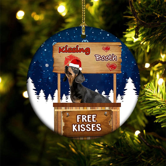 Dog Christmas Ornament, Dachshund Funny Kissing Booth Christmas Ornament, Pet Christmas Ornaments