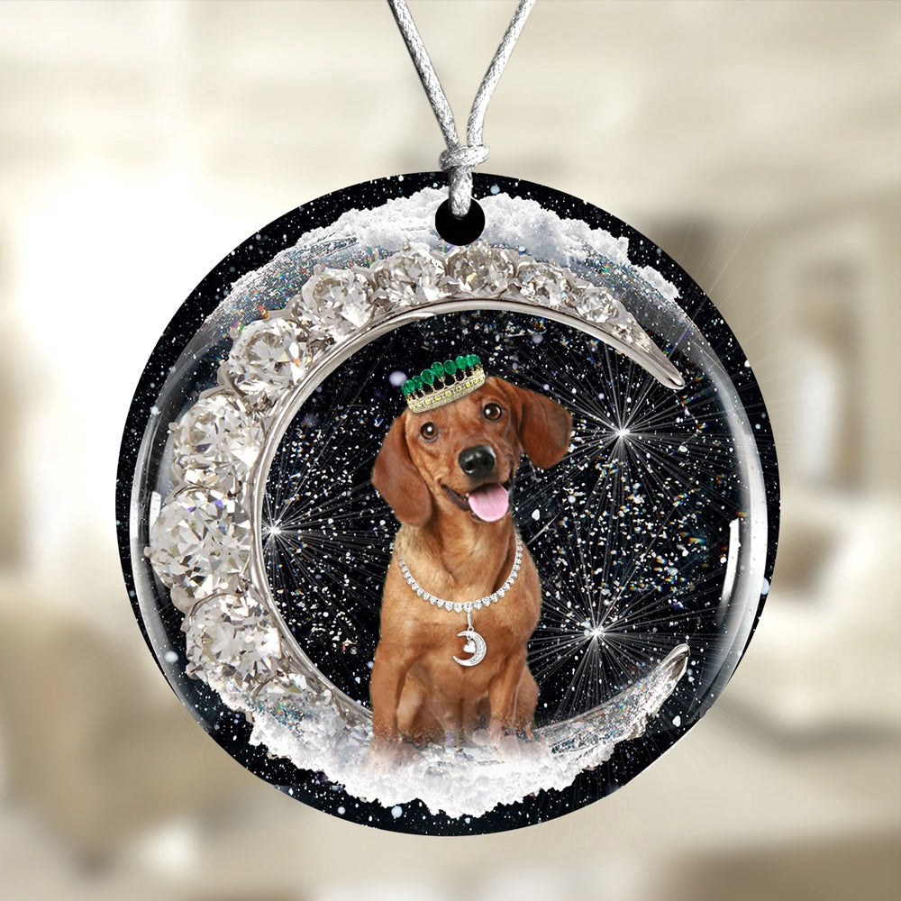 Dog Christmas Ornament, Dachshund With Crown Diamond Ornament, Pet Christmas Ornaments