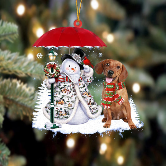 Dog Christmas Ornament, Dachshund With Snowman Christmas Ornament, Pet Christmas Ornaments