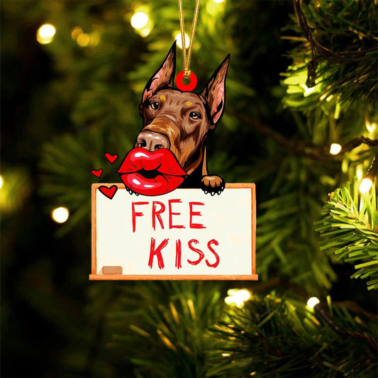 Dog Christmas Ornament, Doberman Free Kiss Christmas Ornament, Pet Christmas Ornaments