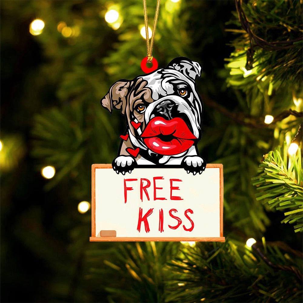 Dog Christmas Ornament, English Bulldog Free Kiss Christmas Ornament, Pet Christmas Ornaments