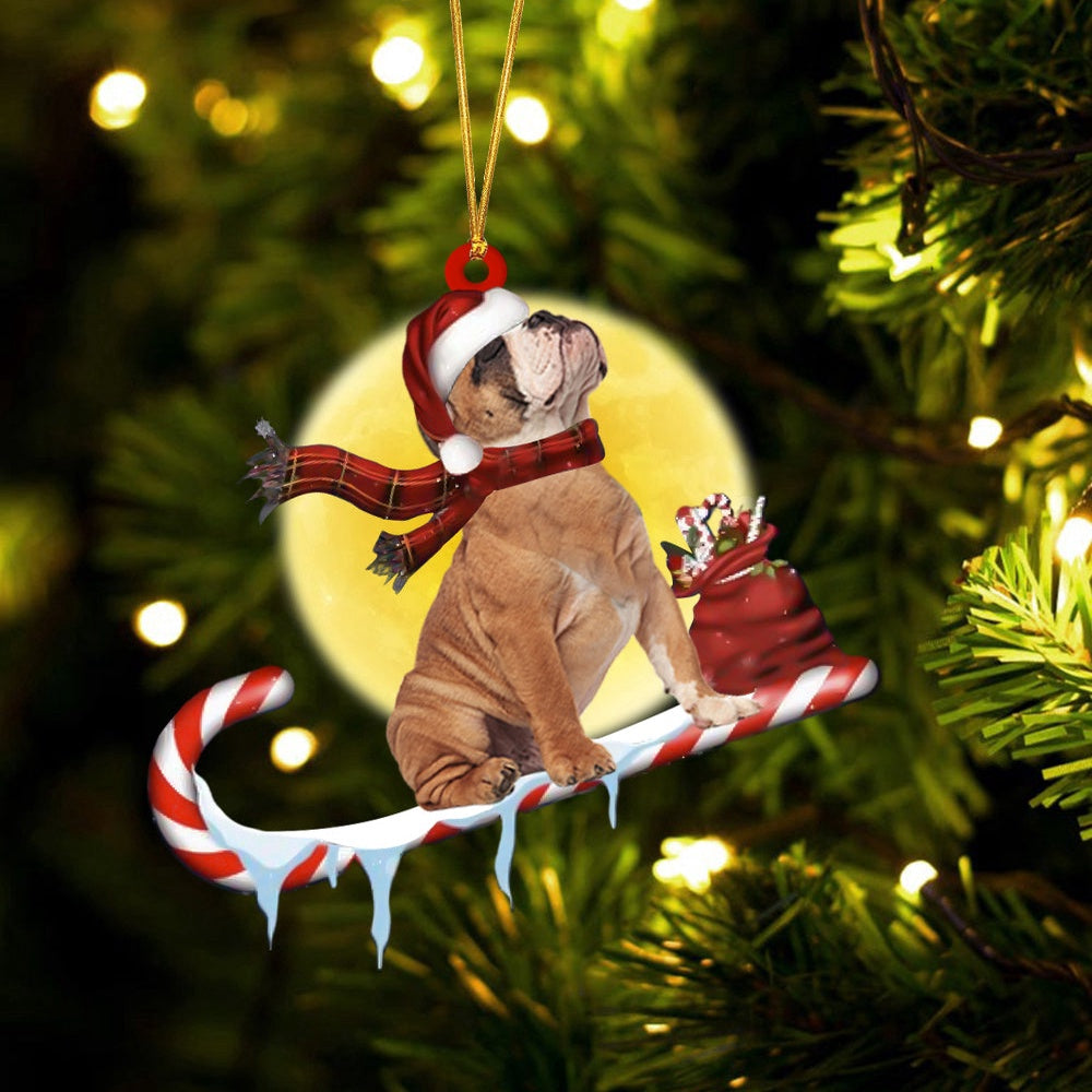 Dog Christmas Ornament, English Bulldog On The Candy Cane Christmas Ornament, Pet Christmas Ornaments