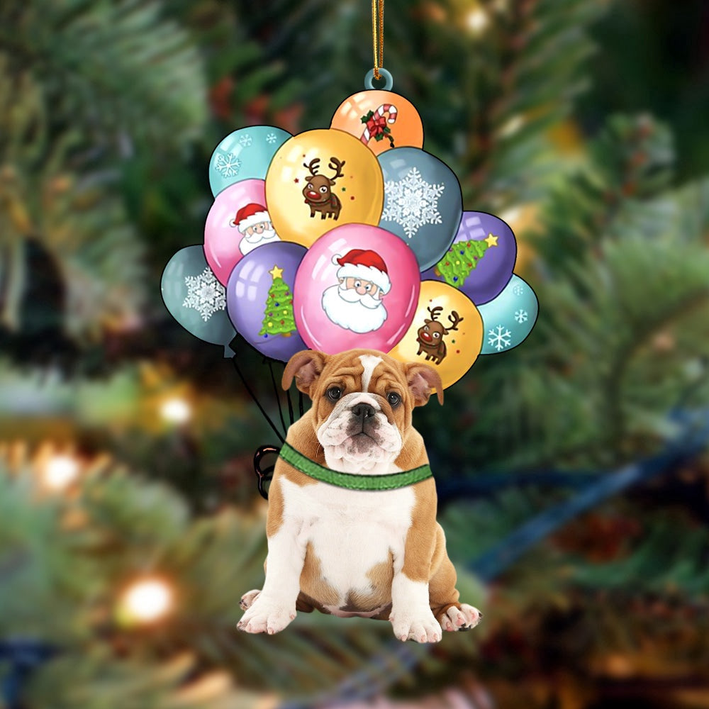 Dog Christmas Ornament, English Bulldog With Balloons Christmas Ornament, Pet Christmas Ornaments