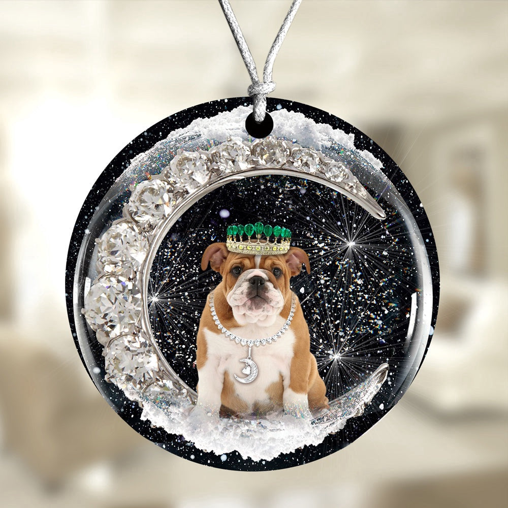 Dog Christmas Ornament, English Bulldog With Crown Diamond Ornament, Pet Christmas Ornaments