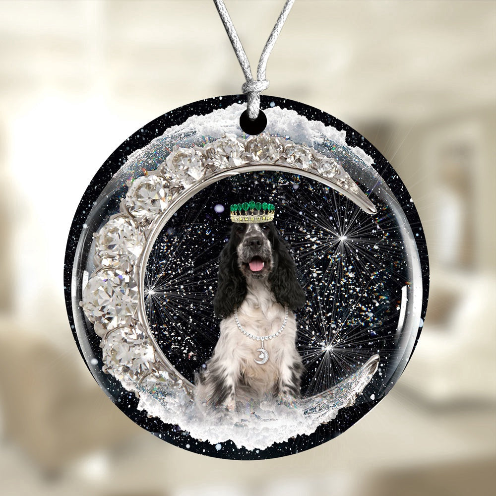 Dog Christmas Ornament, English Cocker Spaniel 2 With Crown Diamond Ornament, Pet Christmas Ornaments