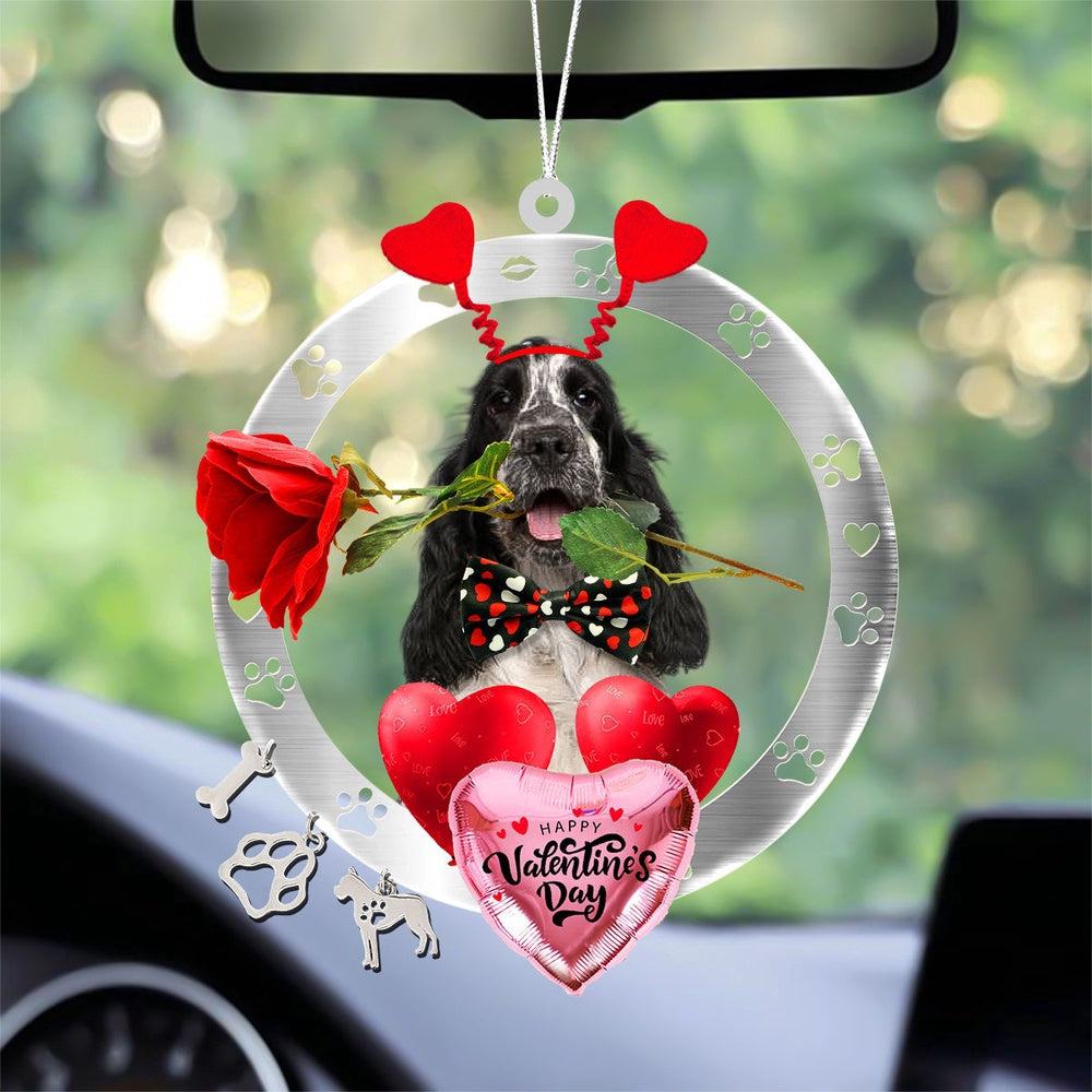 Dog Christmas Ornament, English Cocker Spaniel 2 With Rose & Heart Balloon Ornament, Pet Christmas Ornaments