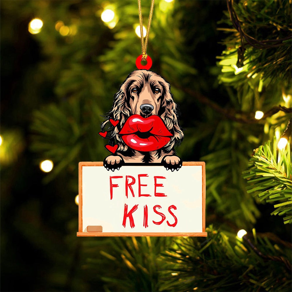 Dog Christmas Ornament, English Cocker Spaniel Free Kiss Christmas Ornament, Pet Christmas Ornaments