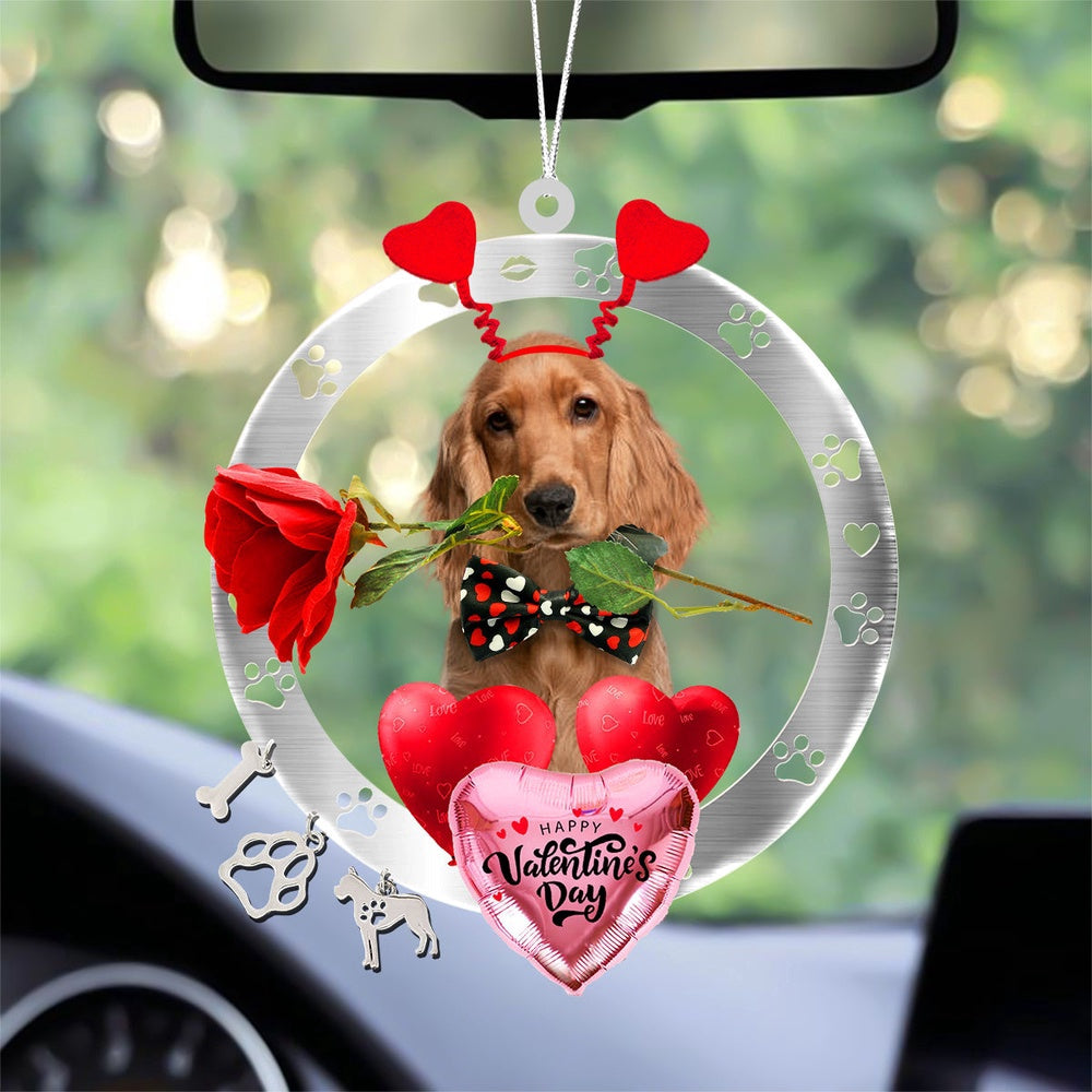 Dog Christmas Ornament, English Cocker Spaniel With Rose & Heart Balloon Ornament, Pet Christmas Ornaments