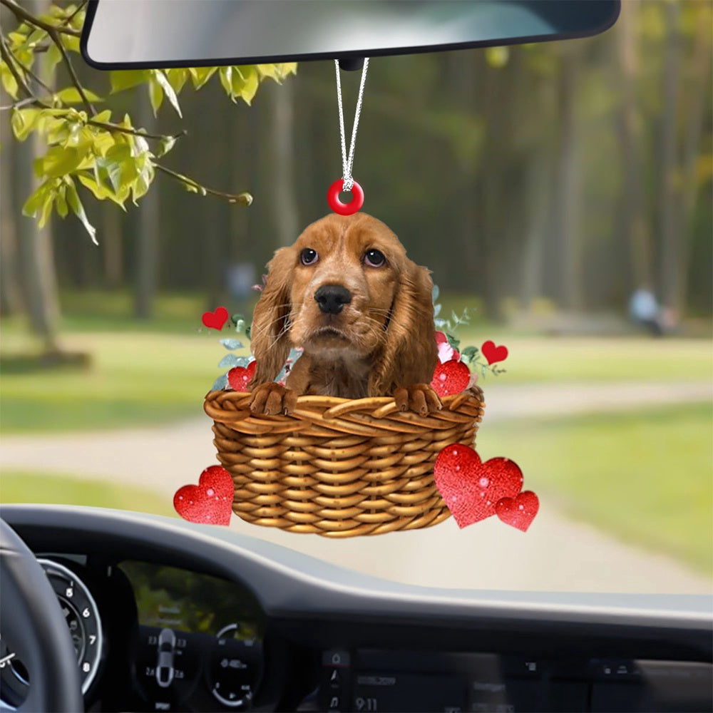 Dog Christmas Ornament, English Cocker Spaniel With Rose & Heart Ornament, Pet Christmas Ornaments