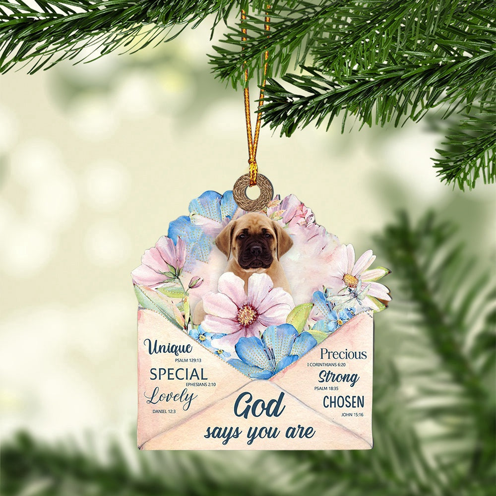 Dog Christmas Ornament, English Mastiff God Says You Ornament, Pet Christmas Ornaments
