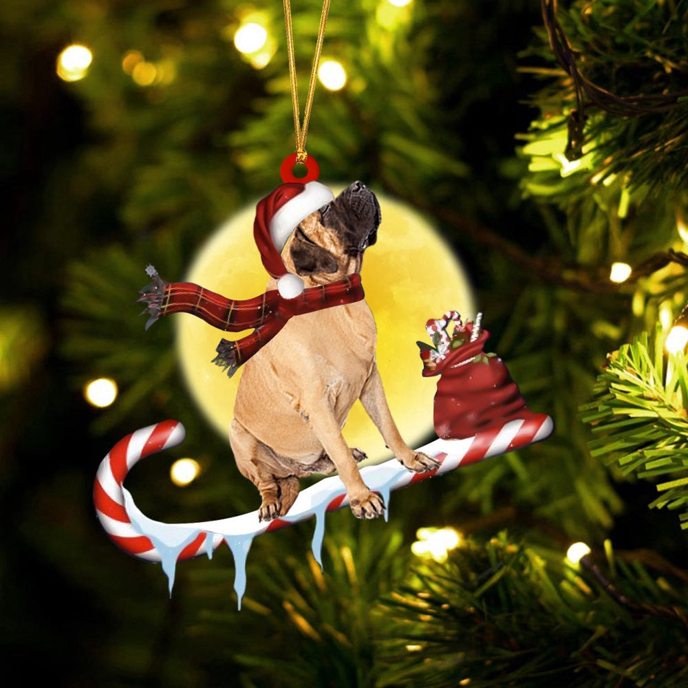 Dog Christmas Ornament, English Mastiff On The Candy Cane Christmas Ornament, Pet Christmas Ornaments