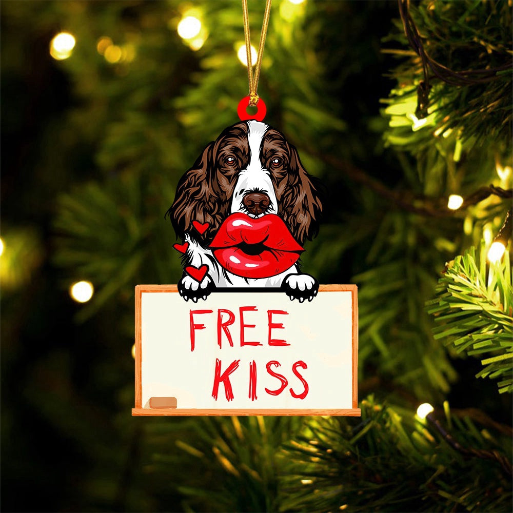 Dog Christmas Ornament, English Springer Spaniel Free Kiss Christmas Ornament, Pet Christmas Ornaments