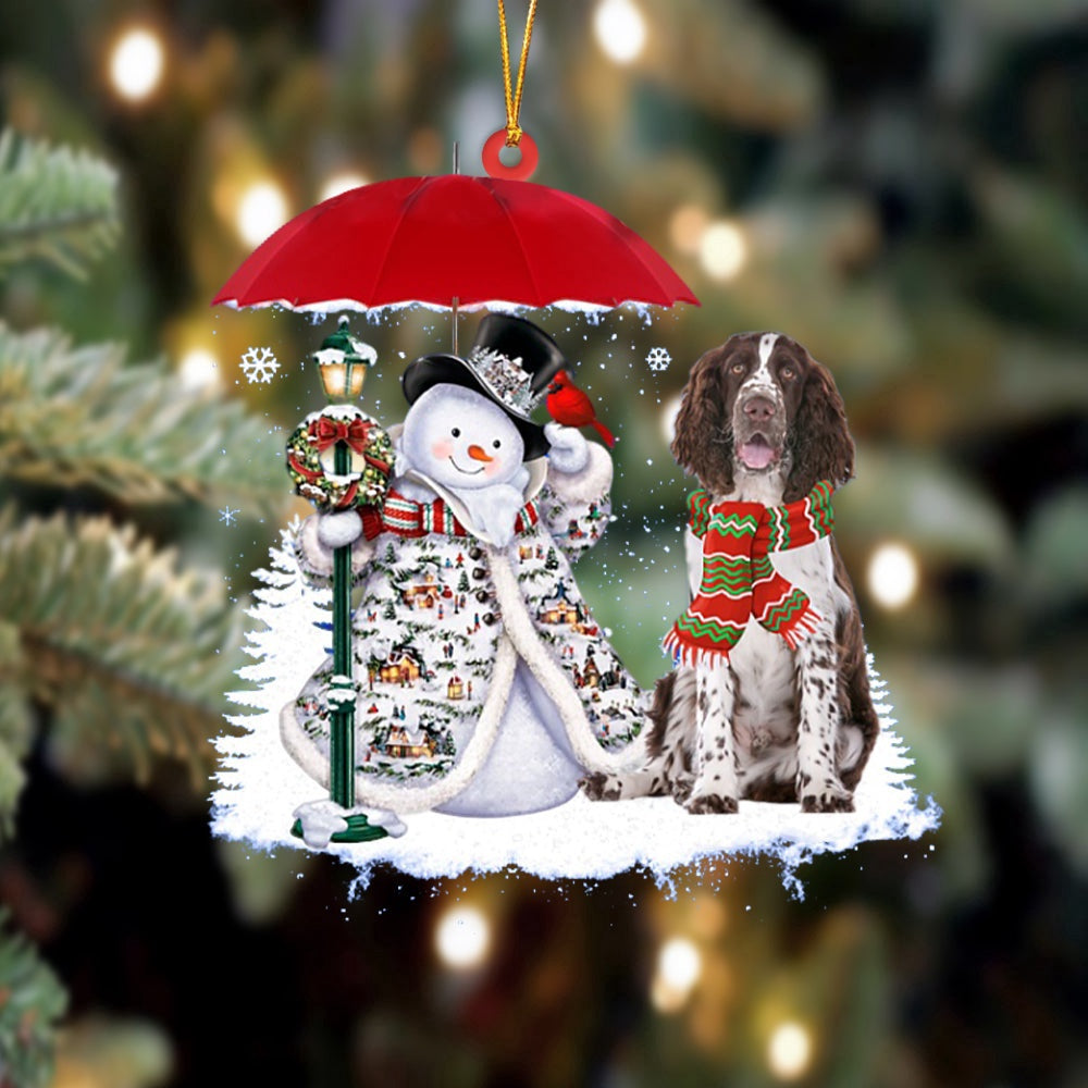 Dog Christmas Ornament, English Springer Spaniel With Snowman Christmas Ornament, Pet Christmas Ornaments