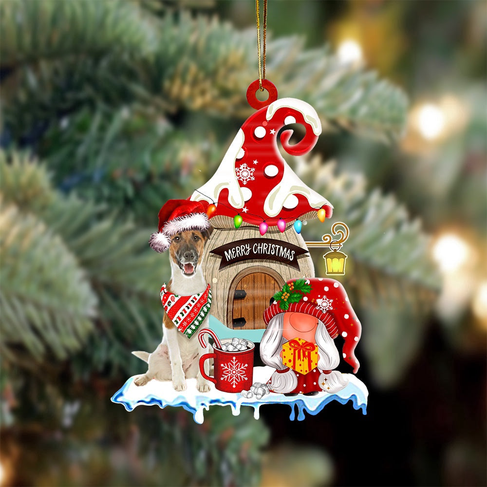 Dog Christmas Ornament, Fox Terrier With Mushroom House Christmas Ornament, Pet Christmas Ornaments