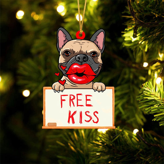 Dog Christmas Ornament, French Bulldog 2 Free Kiss Christmas Ornament, Pet Christmas Ornaments