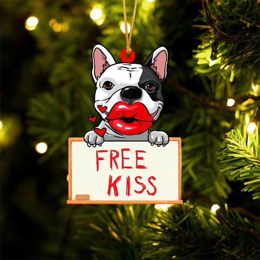 Dog Christmas Ornament, French Bulldog Free Kiss Christmas Ornament, Pet Christmas Ornaments