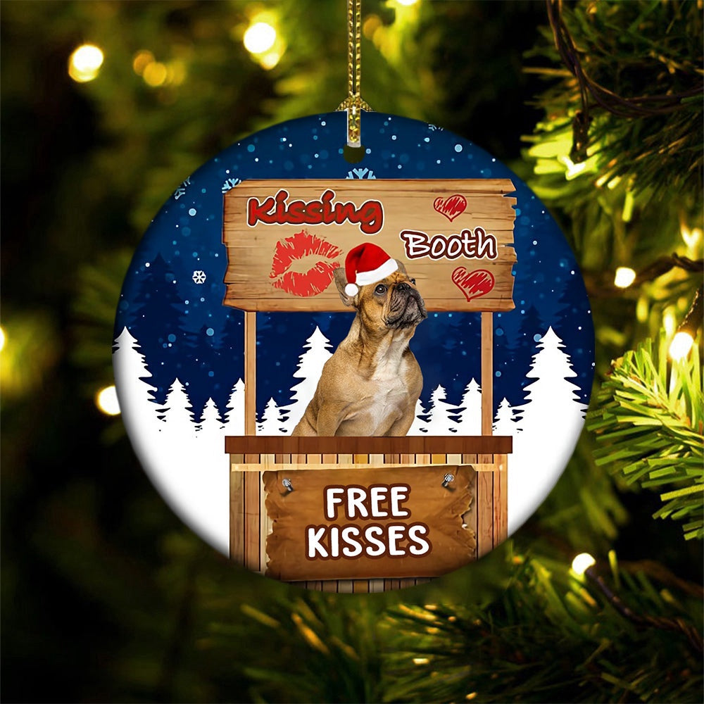 Dog Christmas Ornament, French Bulldog Kissing Booth Christmas Ornament, Pet Christmas Ornaments