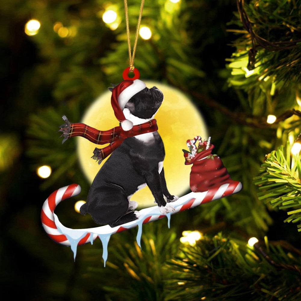 Dog Christmas Ornament, French Bulldog On The Candy Cane Christmas Ornament, Pet Christmas Ornaments