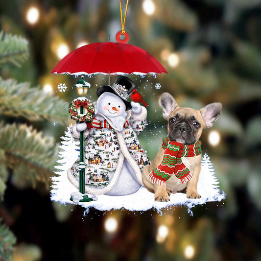 Dog Christmas Ornament, French Bulldog With Snowman Christmas Ornament, Pet Christmas Ornaments