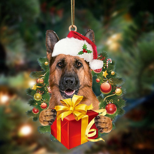 Dog Christmas Ornament, German Shepherd Dogs Give Gifts Hanging Ornament, Pet Christmas Ornaments