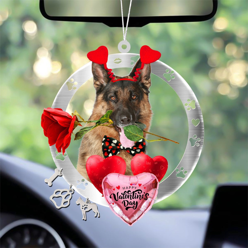 Dog Christmas Ornament, German Shepherd With Rose & Heart Balloon Ornament, Pet Christmas Ornaments