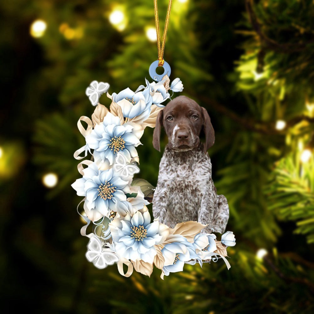 Dog Christmas Ornament, German Shorthaired Pointer Flowers Moon Ornament, Pet Christmas Ornaments