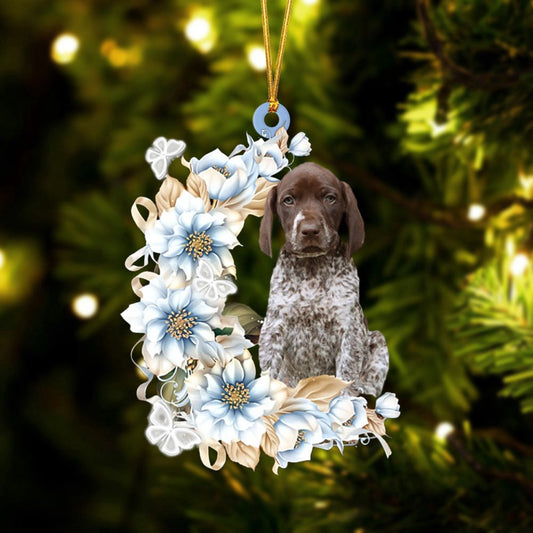 Dog Christmas Ornament, German Shorthaired Pointer Flowers Moon Ornament, Pet Christmas Ornaments