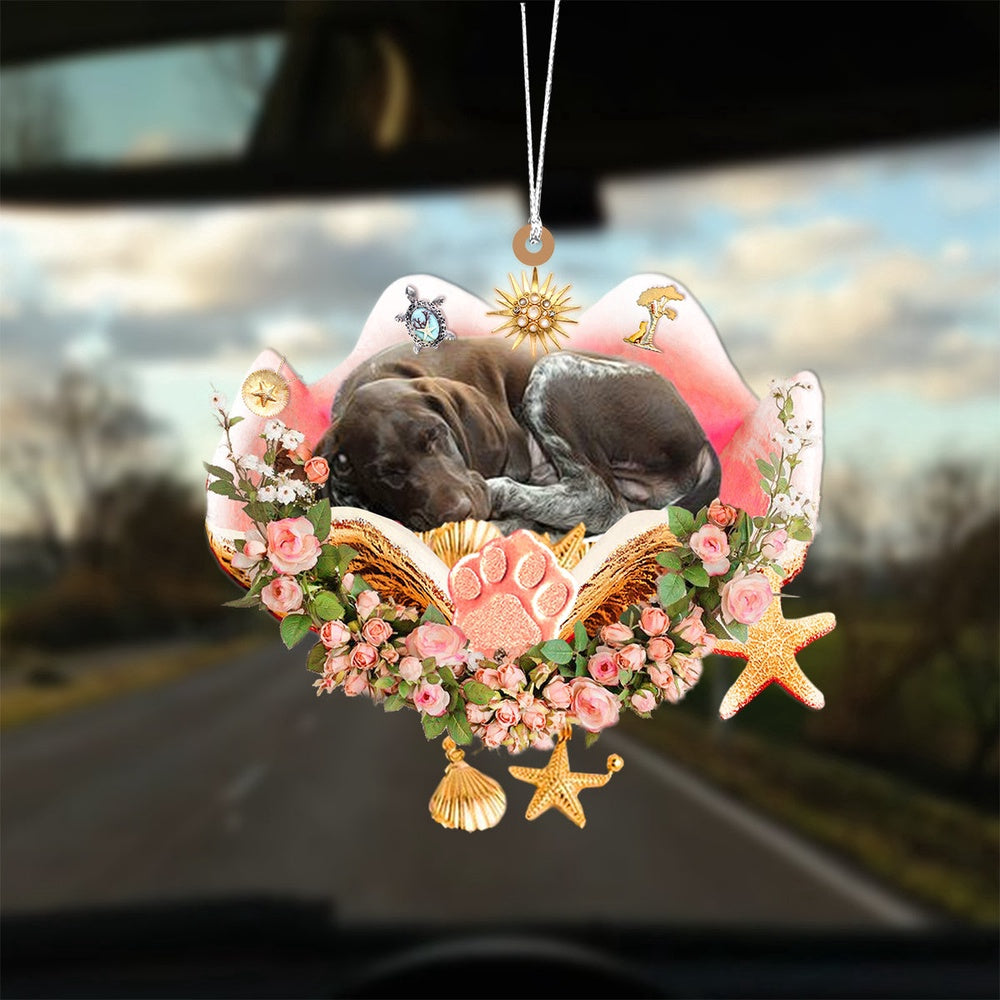 Dog Christmas Ornament, German Shorthaired Pointer Sleeping In The Seashell Ornament, Pet Christmas Ornaments