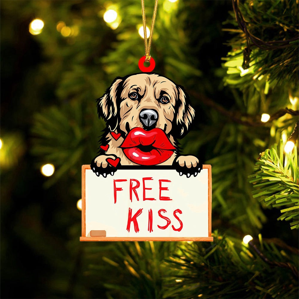 Dog Christmas Ornament, Golden Retriever Free Kiss Christmas Ornament, Pet Christmas Ornaments